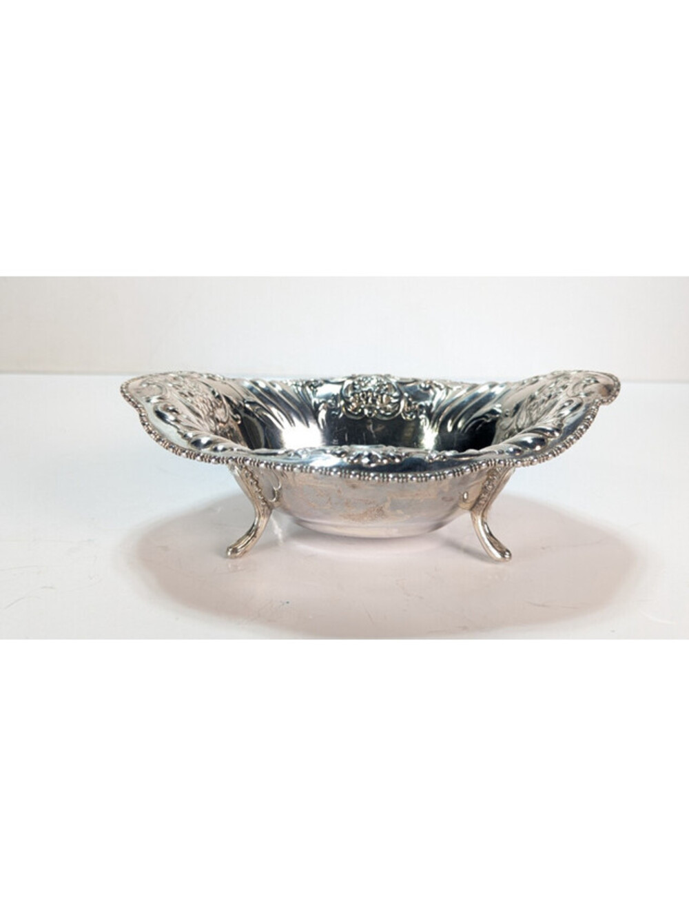 Antique Forbes Silver Co Quadruple Plate #564 Footed Bowl Floral c1900 Repousse
